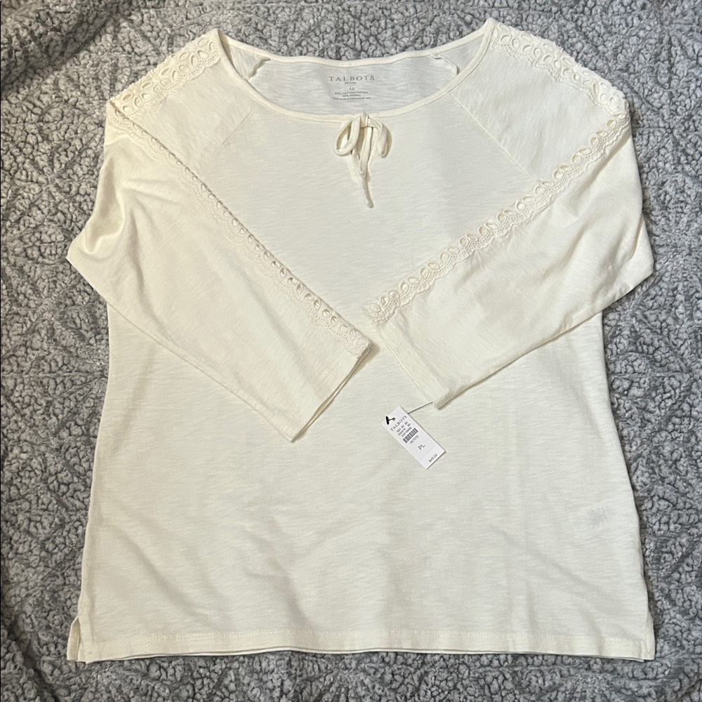 Talbots Women's Ivory Lace Sleeve Top
